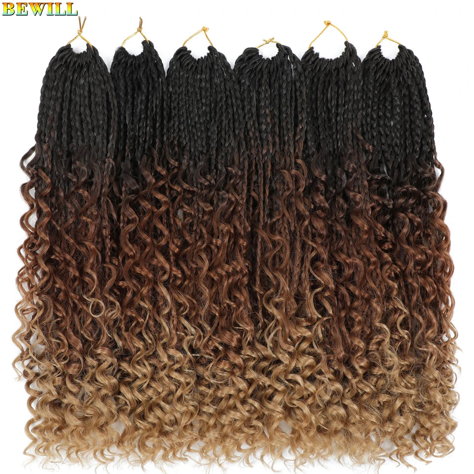 Goddess Box Braids Crochet Hair 14 18 24 Inch Bohemian Hippie Box Braids With Curly Ends Synthetic Braiding Hair for Black Women
