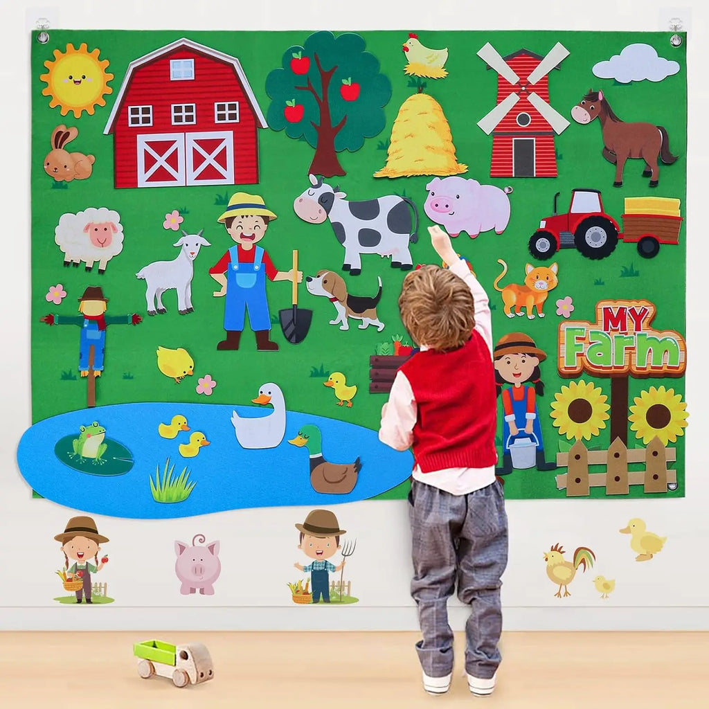Felt Story Board Set Toy for kids Farm Animals Vehicle Preschool Education Early Learning Interactive Play Mat Wall Hanging Gift