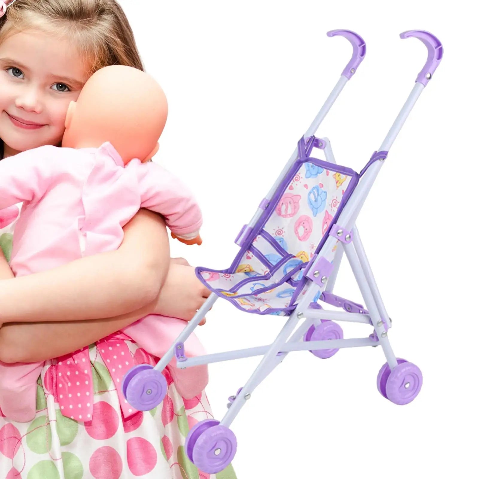 Toddler Doll Stroller & Pram Toy | Pretend Play | Dress-Up Doll Accessory | Purple
