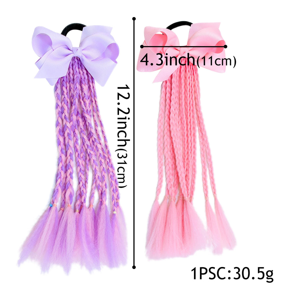 Girls Hair Bows Dirty Braids Colorful Twist Tie Wigs Ponytail Kids Hair Accessories 4'' Hair Bows Rubber Bands Princess Headwear