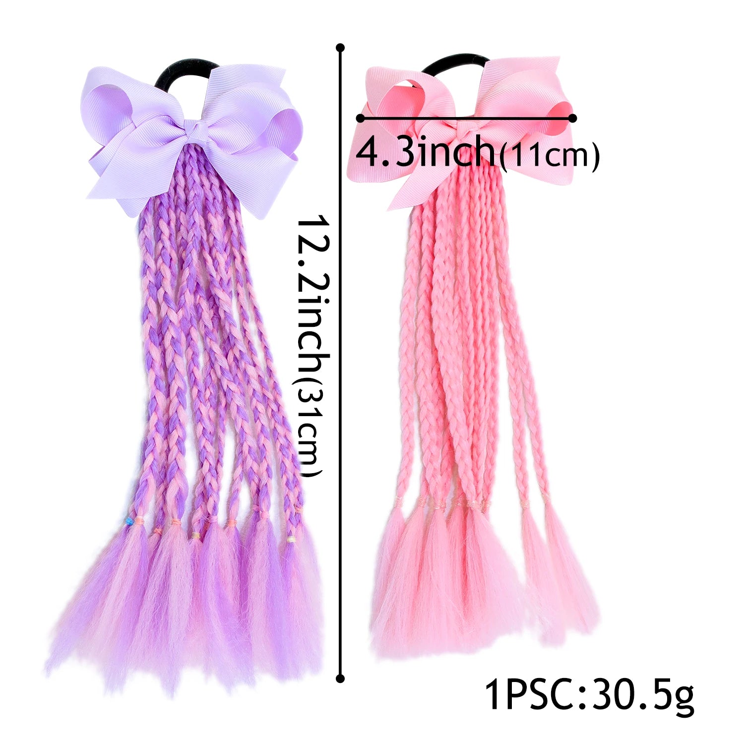 Girls Hair Bows Dirty Braids Colorful Twist Tie Wigs Ponytail Kids Hair Accessories 4'' Hair Bows Rubber Bands Princess Headwear