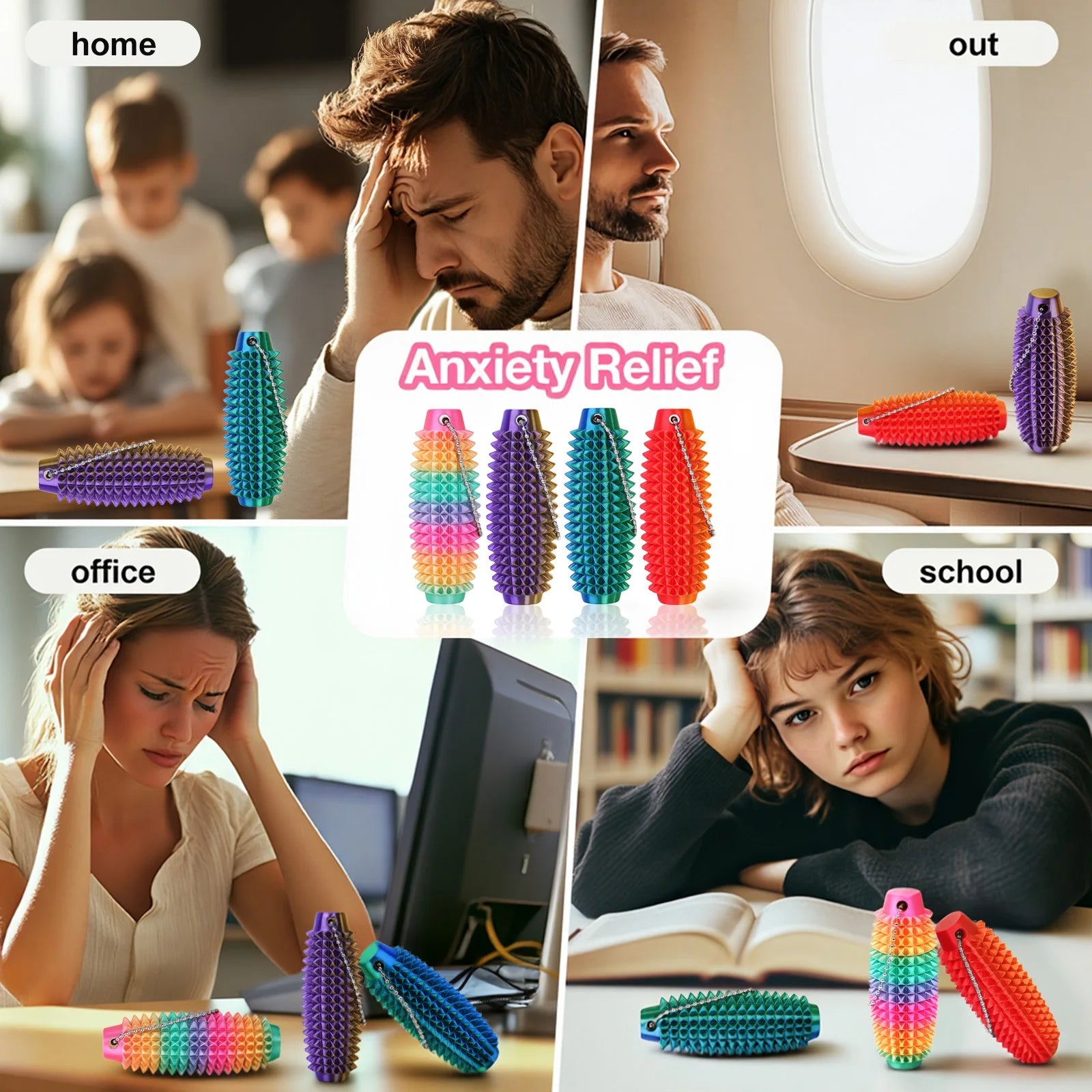 Mini Spiky Fidget Massage Keychain – 3D Silicone Pain Stim Sensory Toy for Anxiety Relief, Singles & 4-Pack