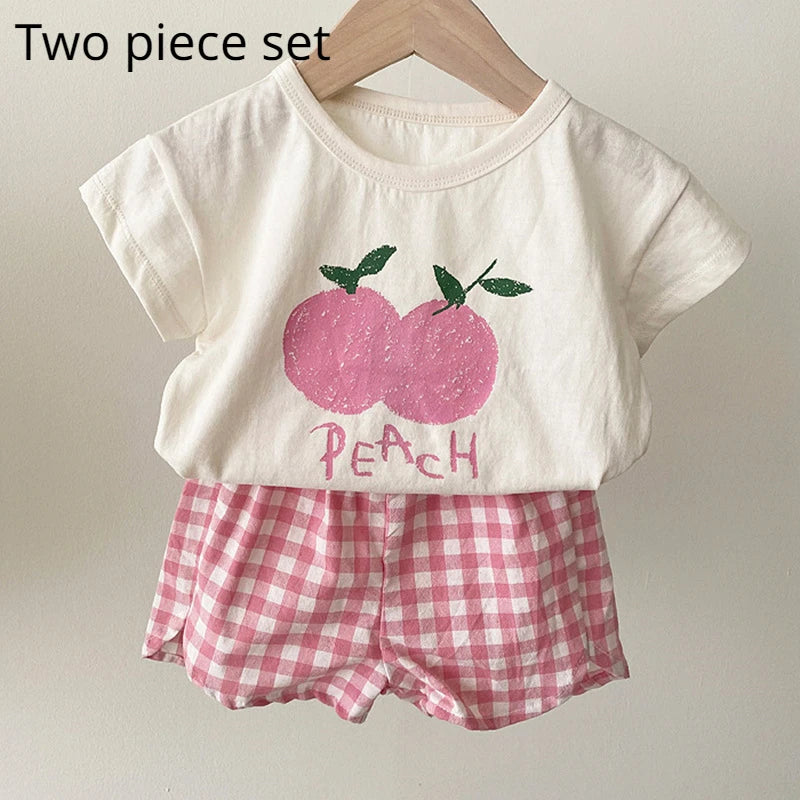Kids Fruit & Veggie Print Cotton Pajama Set – Short Sleeve Unisex Sleepwear for Toddlers & Children