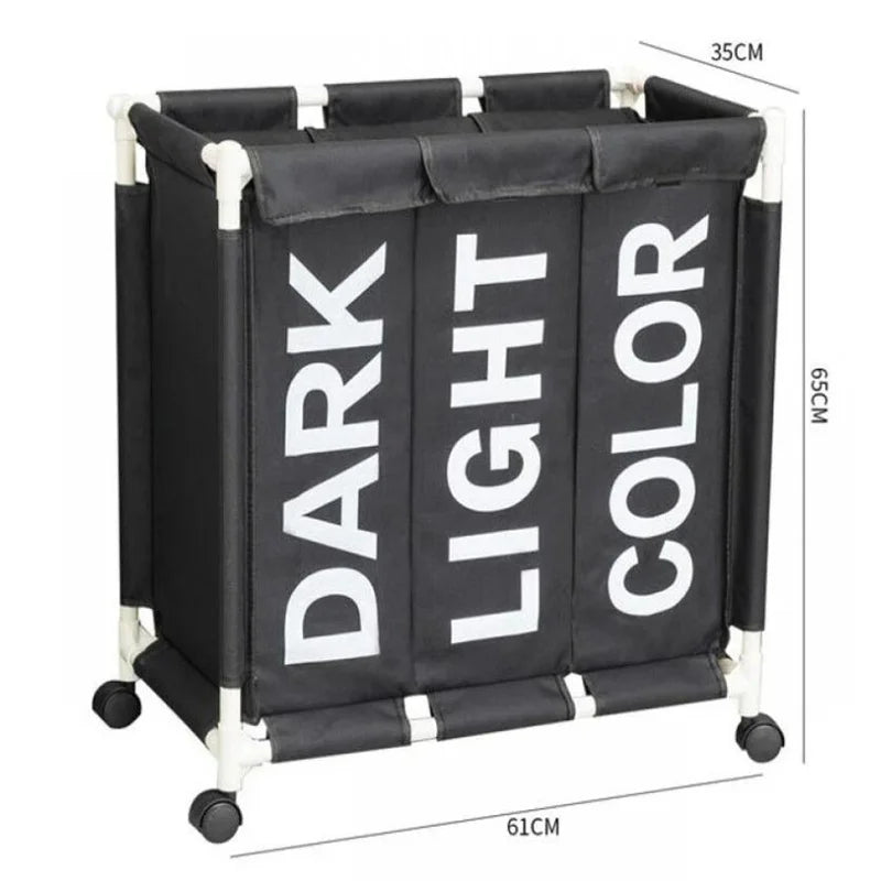 3-Grid Laundry Hamper with Lid & Wheels | High Capacity Waterproof Clothes Basket
