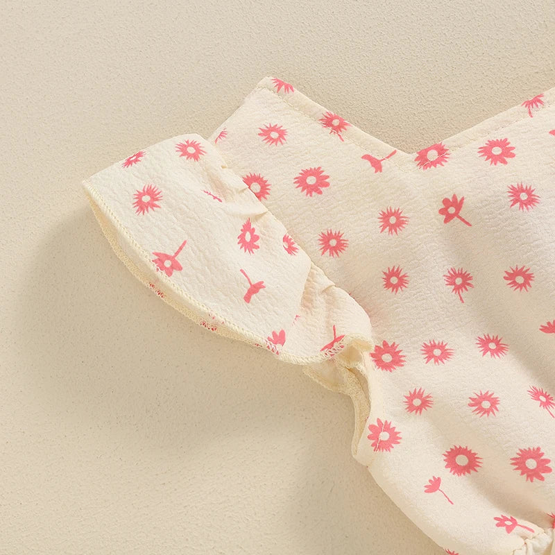 Baby Girls Floral Print Backless Bowknot Cotton Romper
