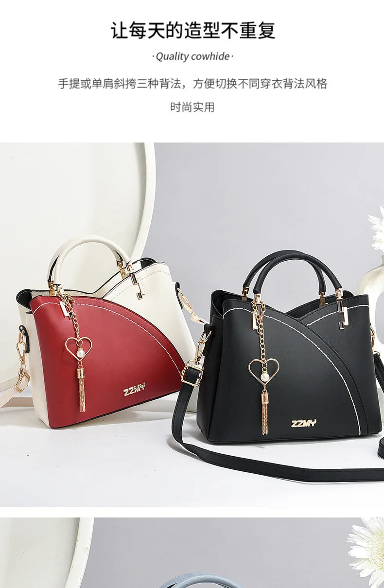 Women's Patchwork Appliqué PU Top-Handle Crossbody Tote