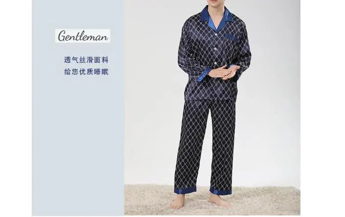 2026Men's Spring Summer Pajamas Sets Long Sleeve Tops&Pants Two-pieces Satin Home Clothes Male Ice Silk Printed Lounge Nightwear