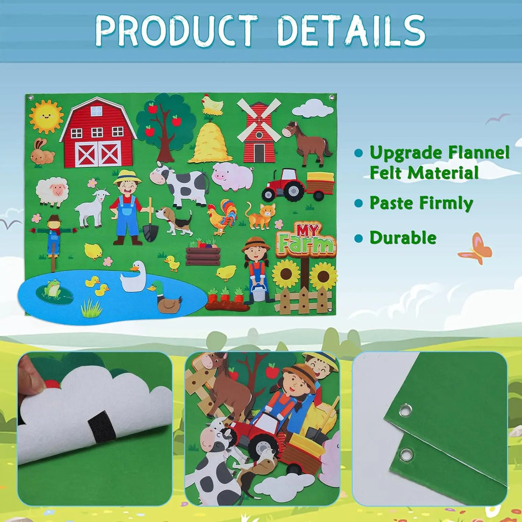 Felt Story Board Set Toy for kids Farm Animals Vehicle Preschool Education Early Learning Interactive Play Mat Wall Hanging Gift