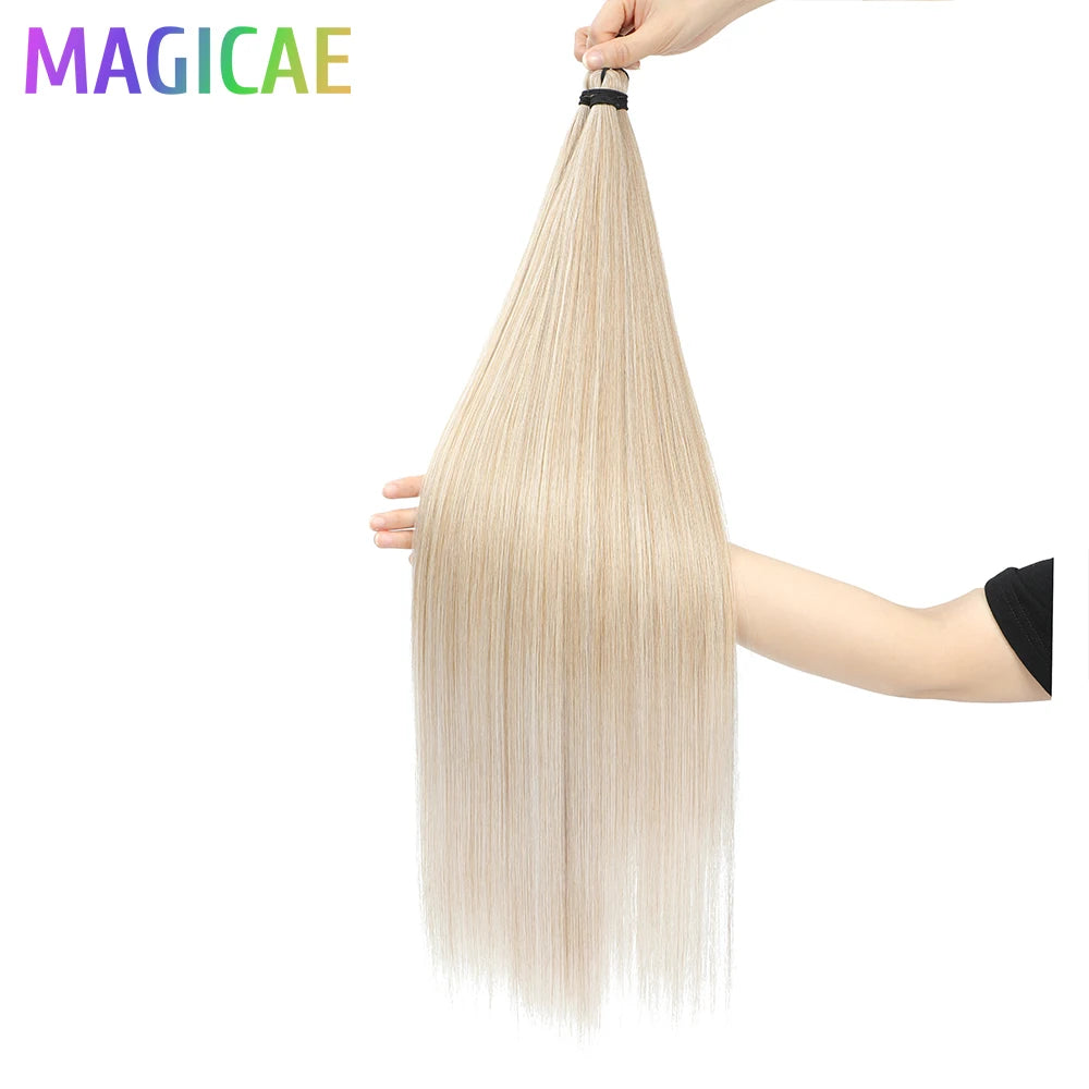 Braids Crochet 3Pcs 28Inches 300grams Synthetic Straight Bundles Orange Highlight Brown Braiding Hair Ombre Blond Gray White 60#