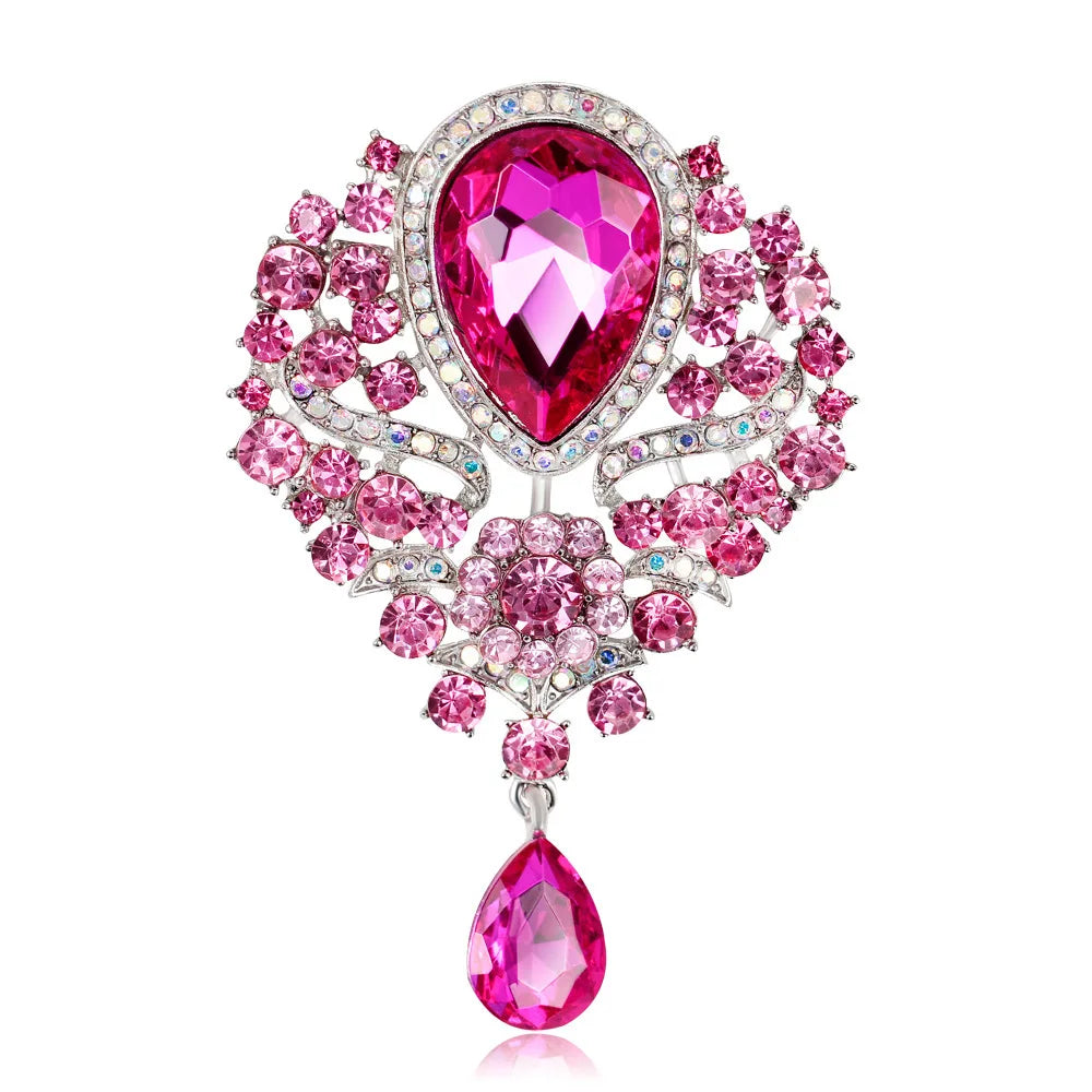 Teardrop Sapphire Rhinestone Dangle Brooch – Statement Lapel Pin for Women