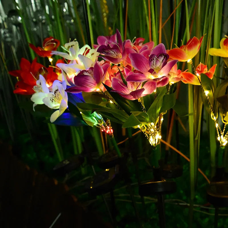 Garden Solar Lawn Lamp LED Artificial Orchid Flower Ground Light Summer Wedding Holiday Party Outdoor Courtyard Patio Decoration