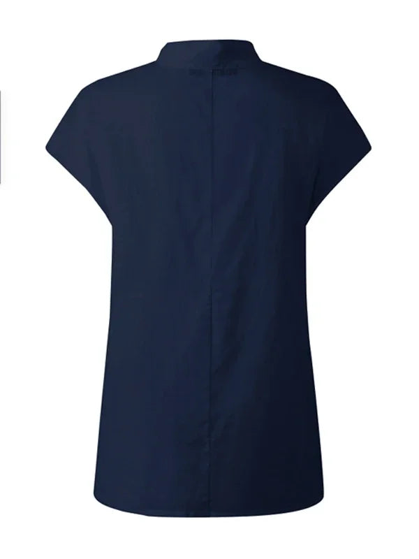 Women's Cotton Linen Stand Collar Blouse