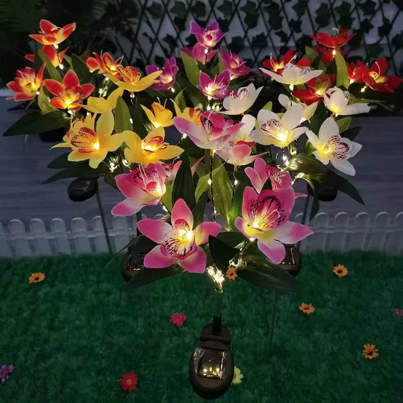 Garden Solar Lawn Lamp LED Artificial Orchid Flower Ground Light Summer Wedding Holiday Party Outdoor Courtyard Patio Decoration
