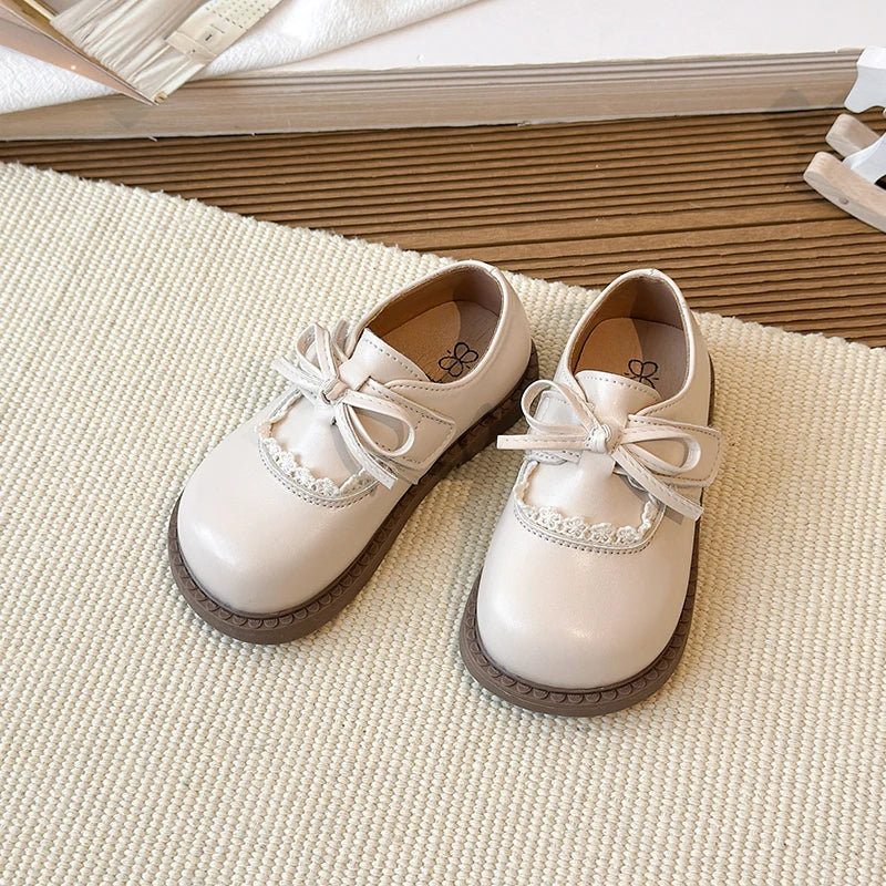 Girls Lace Trim Bow Mary Jane Princess Flat Shoes