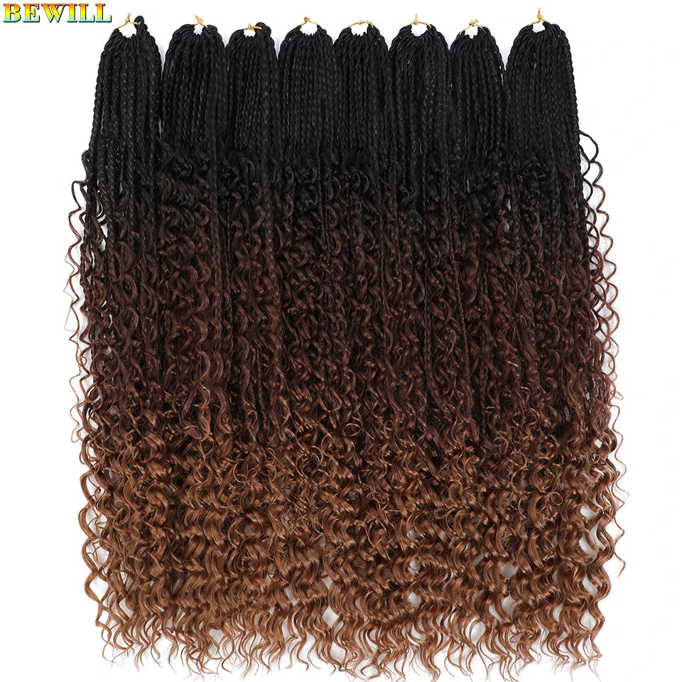 Goddess Box Braids Crochet Hair 14 18 24 Inch Bohemian Hippie Box Braids With Curly Ends Synthetic Braiding Hair for Black Women