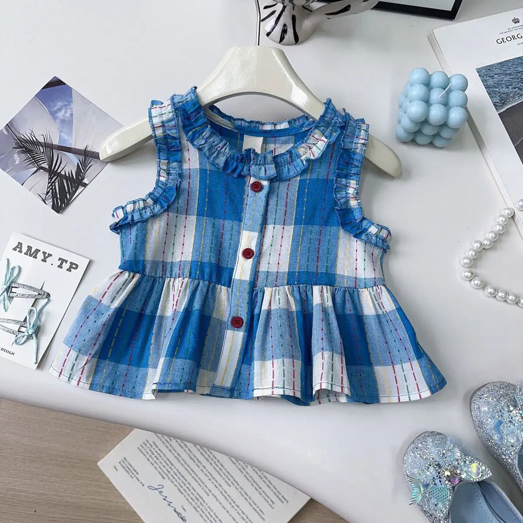 Toddler Girls Checkered Sleeveless Top & Wide-Leg Pants Set