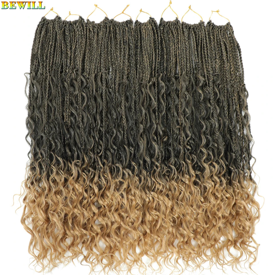 Goddess Box Braids Crochet Hair 14 18 24 Inch Bohemian Hippie Box Braids With Curly Ends Synthetic Braiding Hair for Black Women