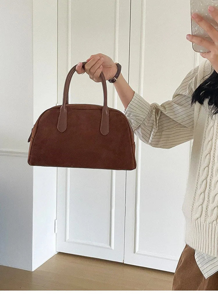 Women's Retro Faux Suede Bowling Pillow Bag