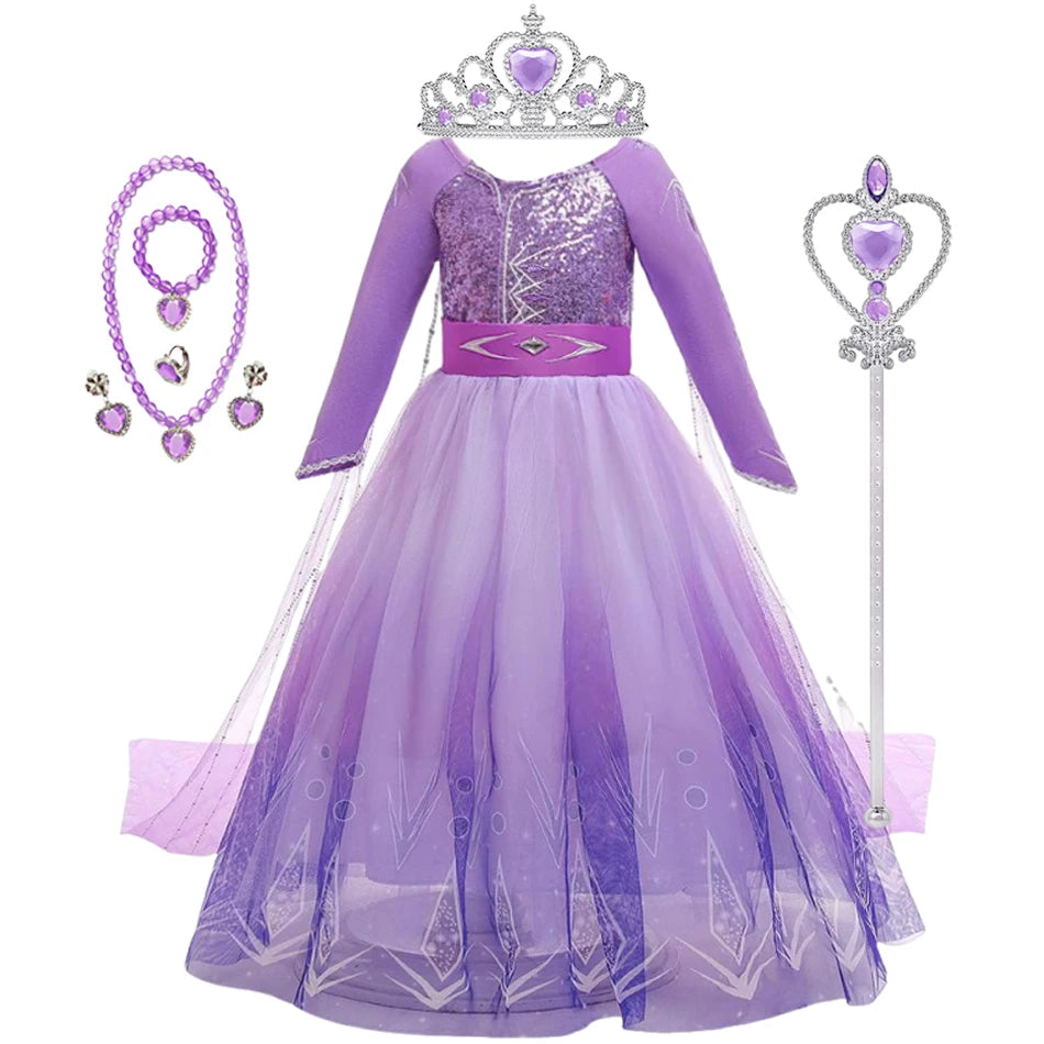 Girls Princess Snow Queen Costume Dress
