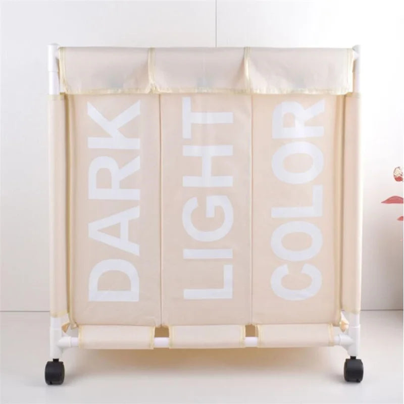 3-Grid Laundry Hamper with Lid & Wheels | High Capacity Waterproof Clothes Basket