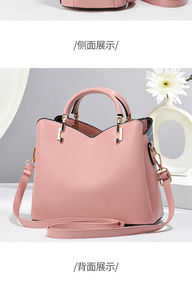 Women's Patchwork Appliqué PU Top-Handle Crossbody Tote