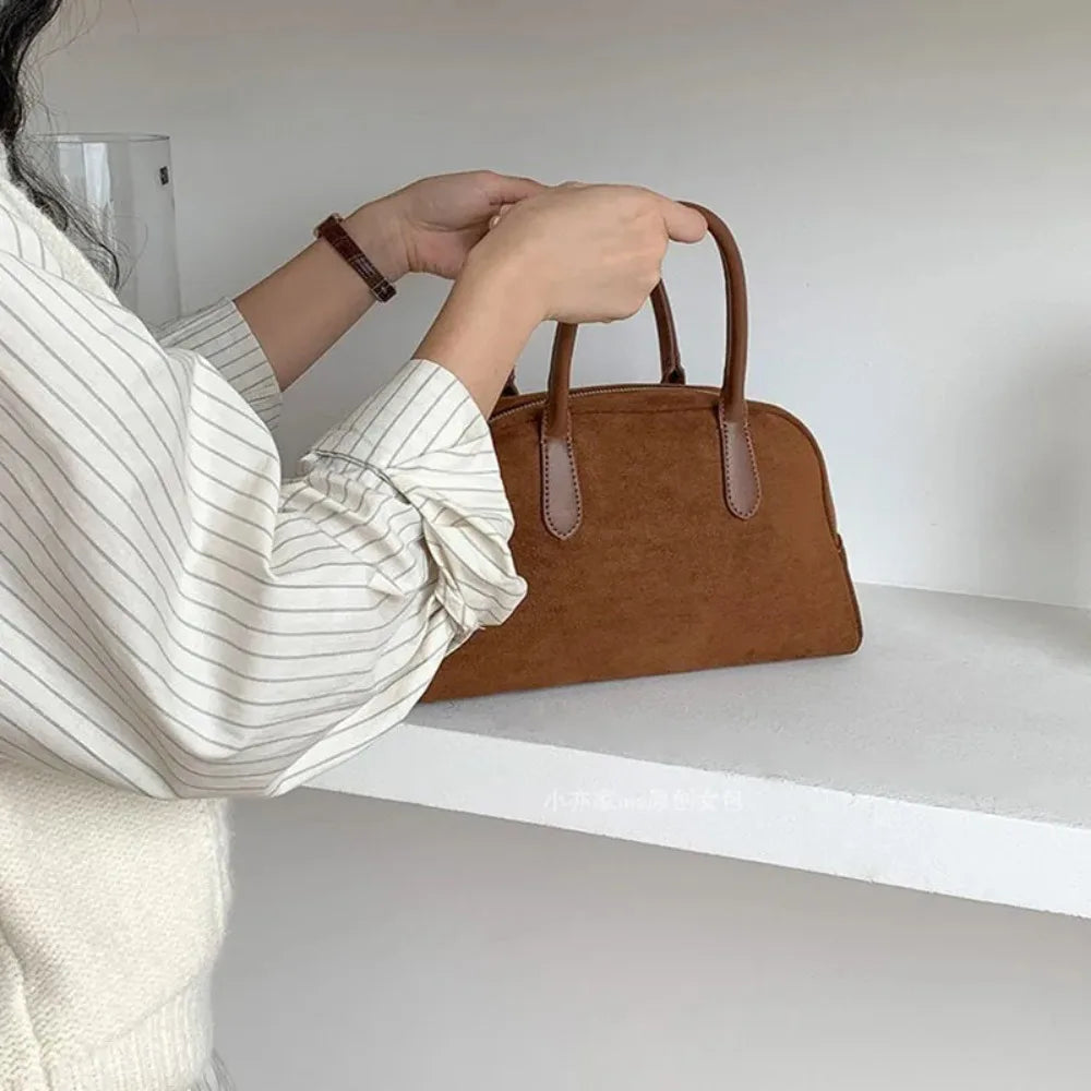 Women's Retro Faux Suede Bowling Pillow Bag