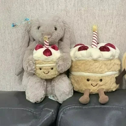 JC Shy Bonnie Rabbit Plush Doll | 31cm Soft Toy Holding Birthday Cake — Kids Holiday Gift