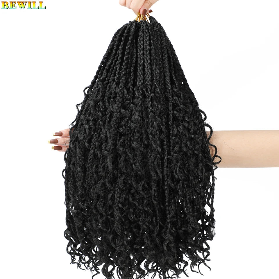 Goddess Box Braids Crochet Hair 14 18 24 Inch Bohemian Hippie Box Braids With Curly Ends Synthetic Braiding Hair for Black Women