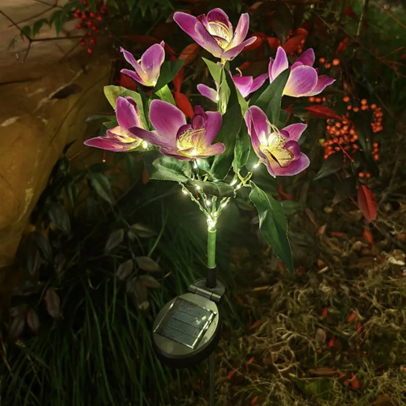 Garden Solar Lawn Lamp LED Artificial Orchid Flower Ground Light Summer Wedding Holiday Party Outdoor Courtyard Patio Decoration