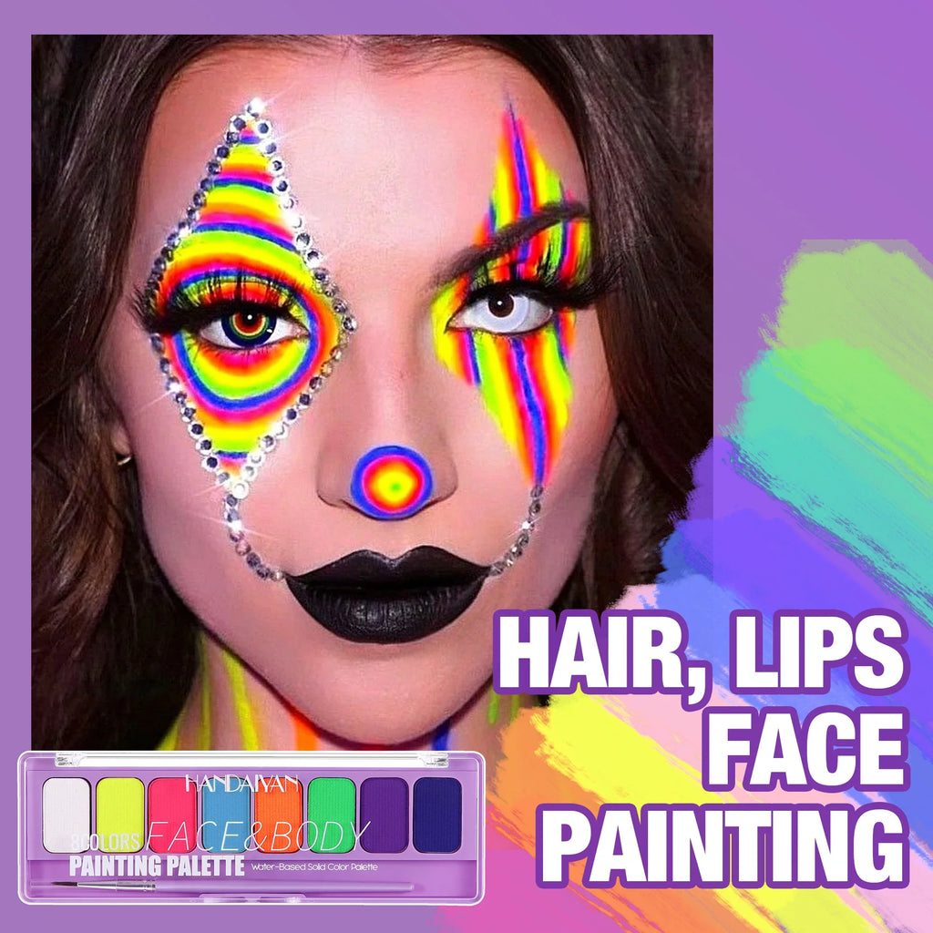 8 Color Face Body Paint Palette Water Soluble Fluorescent UV Makeup Halloween Party Cosmetics Fancy Dress Beauty