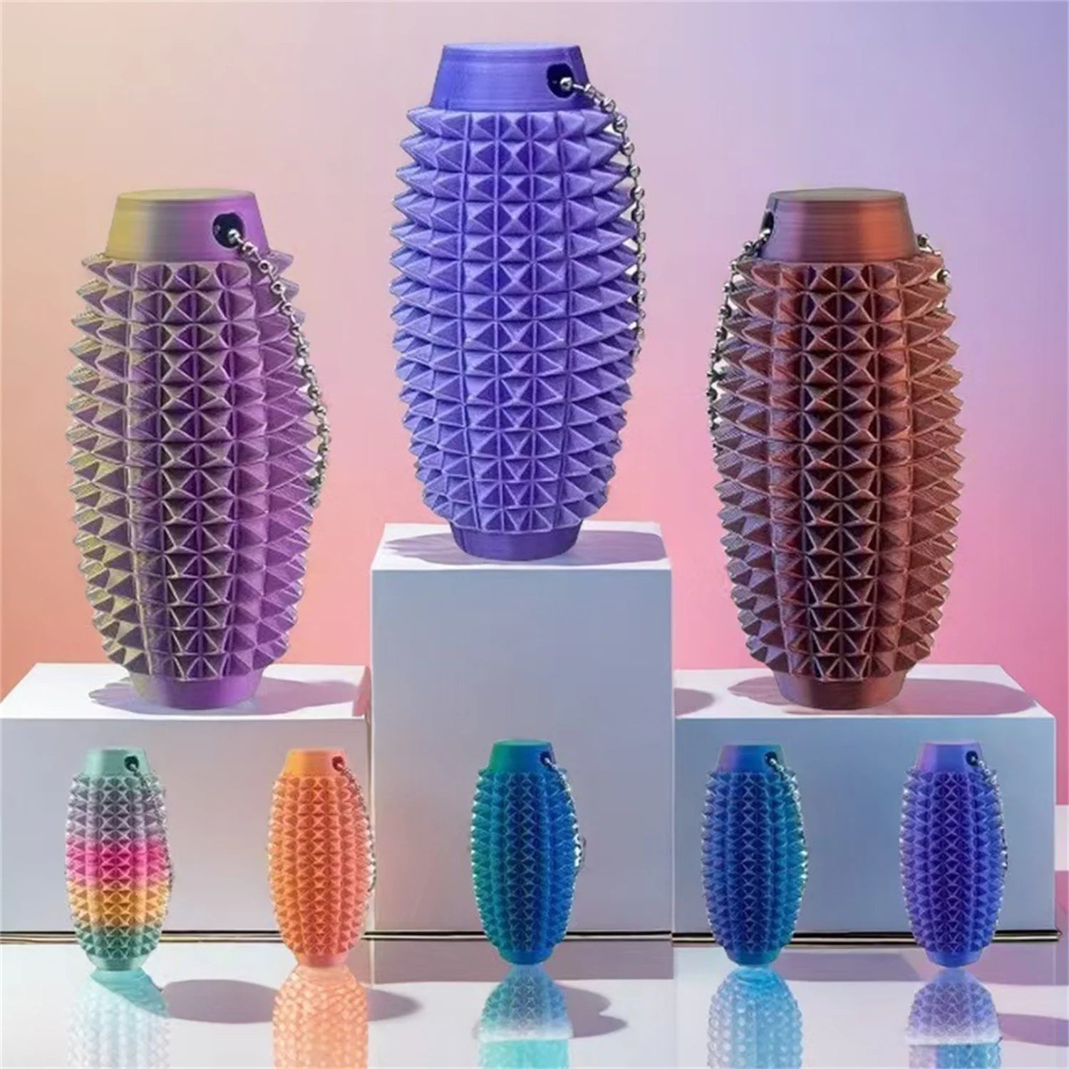 Mini Spiky Fidget Massage Keychain – 3D Silicone Pain Stim Sensory Toy for Anxiety Relief, Singles & 4-Pack