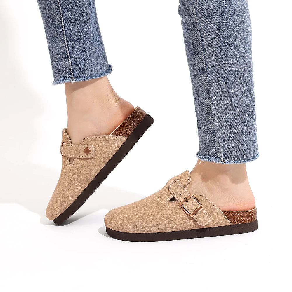 Goosecret Men Cow Suede Clogs Soft Cork Footbed Men Mules Slippers Fashion Men House Sandals With Arch Support Men Beach Sandals
