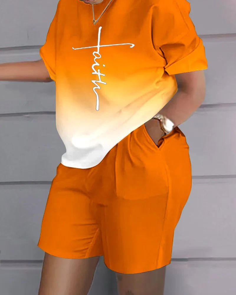 Women's Printed Wide Leg Pants & Short Sleeve Top Set