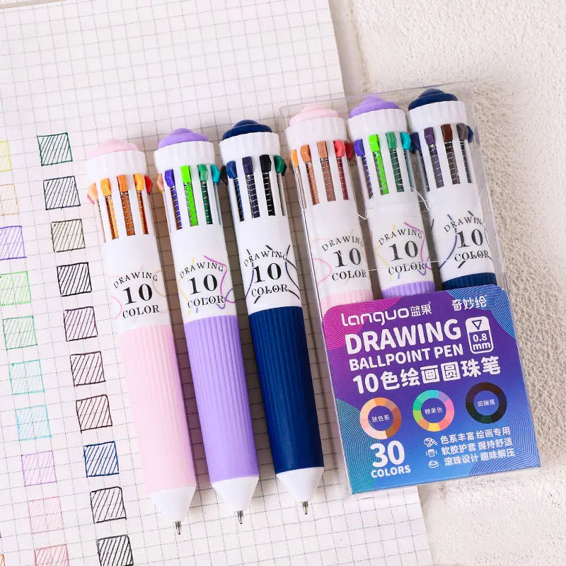 3 Pcs/Set Creative 10 In 1 Colored Drawing Ballpoing Pens 58 Colors Student Painting Diary Writing Pen Stationery