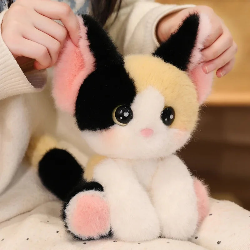 Cute Calico Cat Plush Toy Lifelike Devon Cat Soft Animal Doll Office Classroom Desk Decoration Kids Toys Gift Cat Lovers