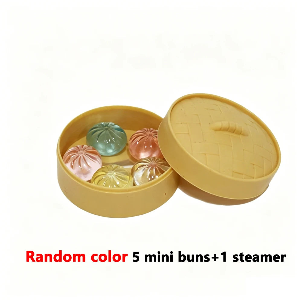 Mini Dumpling Squishy Set with Steamer | 5-Piece Crystal Stress Relief Fidget Toy
