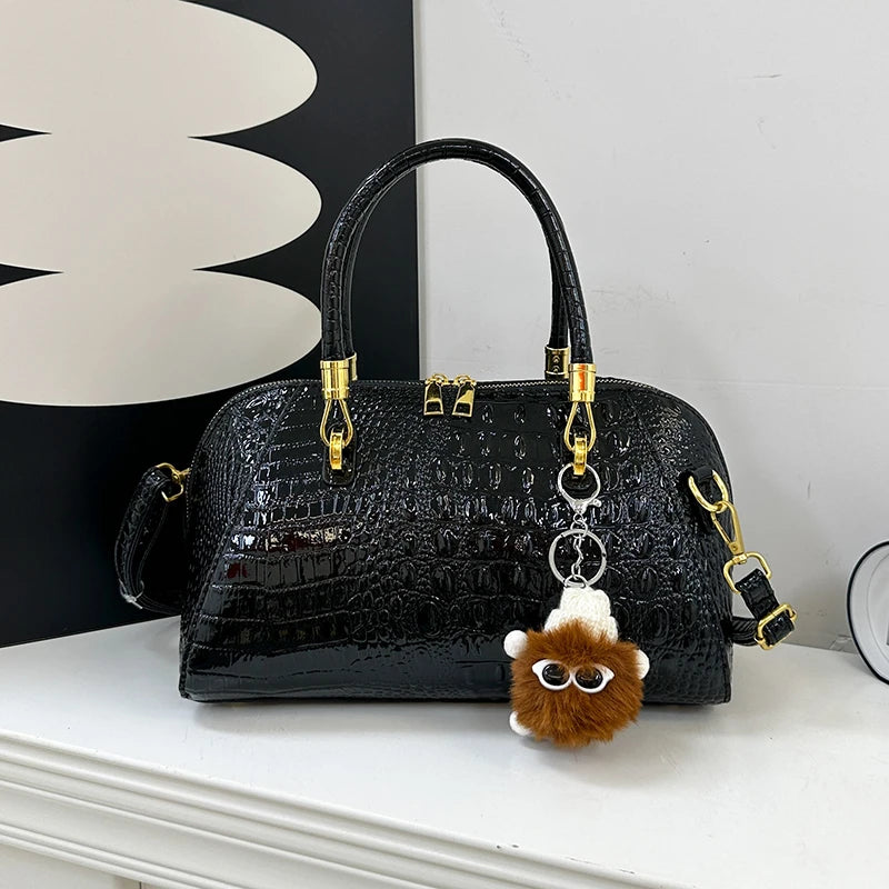 Women's Crocodile Pattern Structured Shoulder Bag