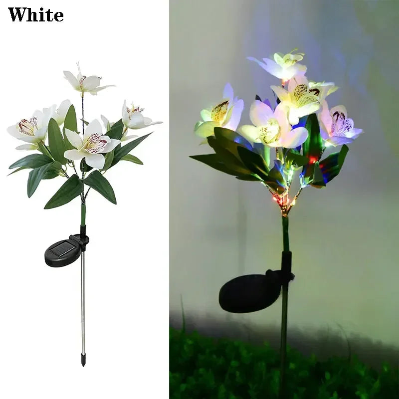 Garden Solar Lawn Lamp LED Artificial Orchid Flower Ground Light Summer Wedding Holiday Party Outdoor Courtyard Patio Decoration