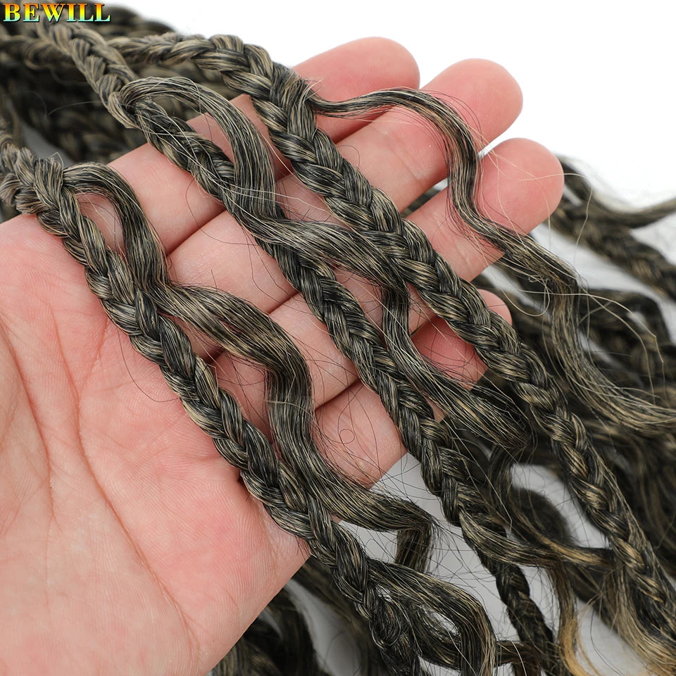 Goddess Box Braids Crochet Hair 14 18 24 Inch Bohemian Hippie Box Braids With Curly Ends Synthetic Braiding Hair for Black Women