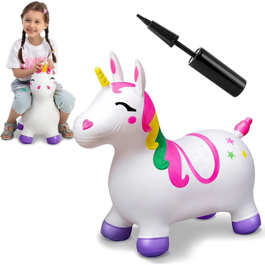 Kids Bouncy Unicorn Hopper - Inflatable Ride-On Toy