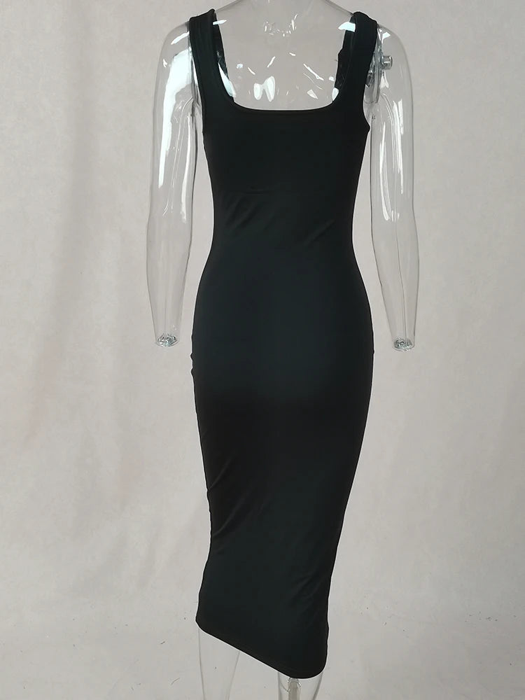 Women's Sleeveless Square Neck Wrapped Maxi Dress