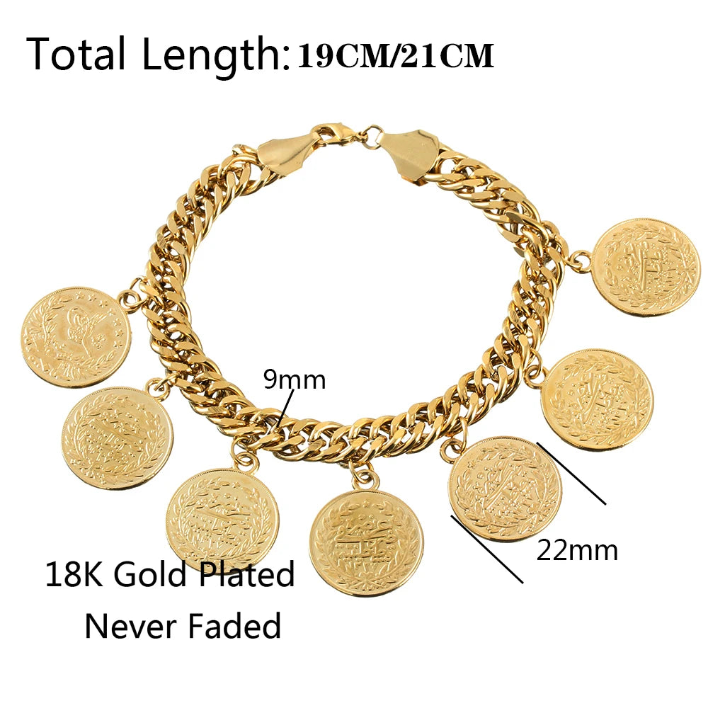 Turkish Coin Charm Bracelet – Gold-Tone Bangle for Women