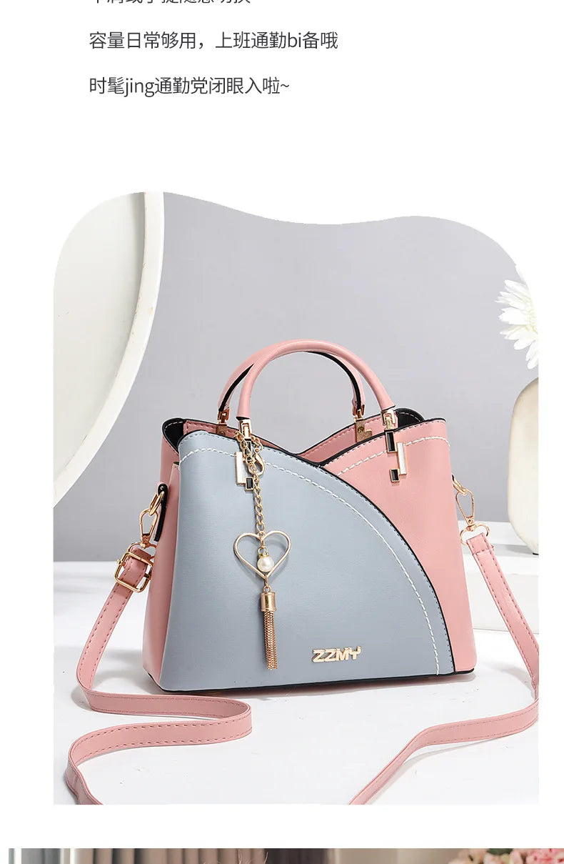 Women's Patchwork Appliqué PU Top-Handle Crossbody Tote