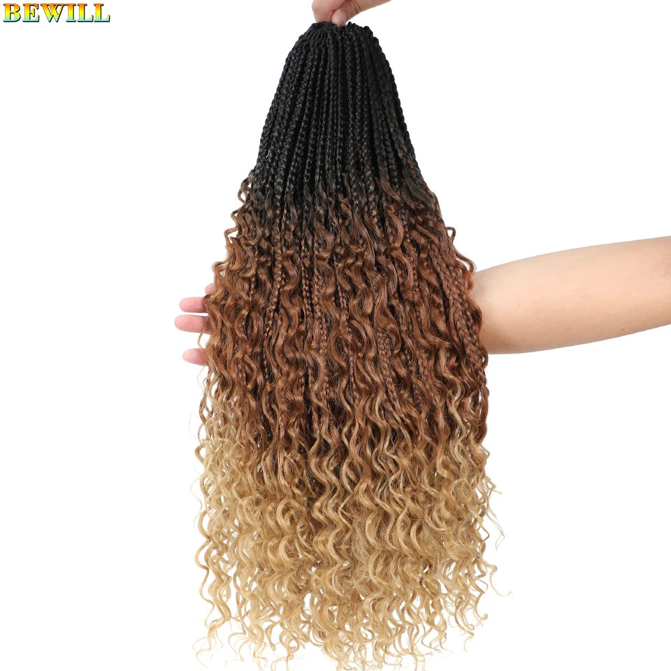 Goddess Box Braids Crochet Hair 14 18 24 Inch Bohemian Hippie Box Braids With Curly Ends Synthetic Braiding Hair for Black Women