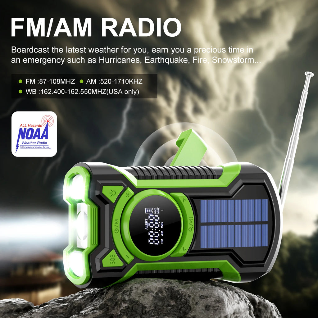 Emergency Radio Hand Crank Solar 5000mAh, IP65 Waterproof Dustproof Bluetooth 5.3 Portable AM/FM/NOAA Weather Alert Radio