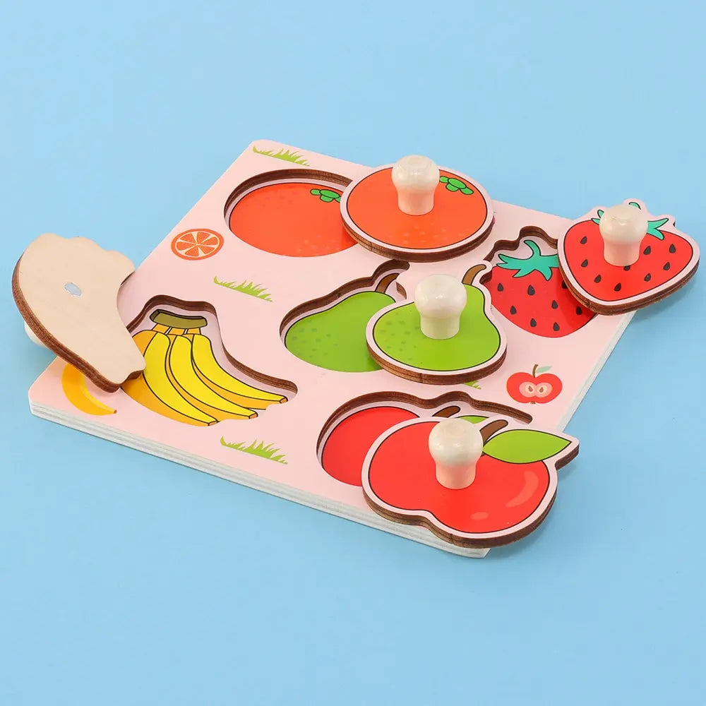 Montessori Wooden Puzzle Toy for Toddlers, Fruit Shape Peg Board Sensory Toy - Baby Early Learning Fine Motor Skill Gift