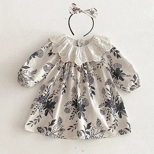 New Spring Sister Dress Kids Princess Dresses Long Sleeved Cotton Print 2-7Yrs Girl Party Dress Baby Girl Romper