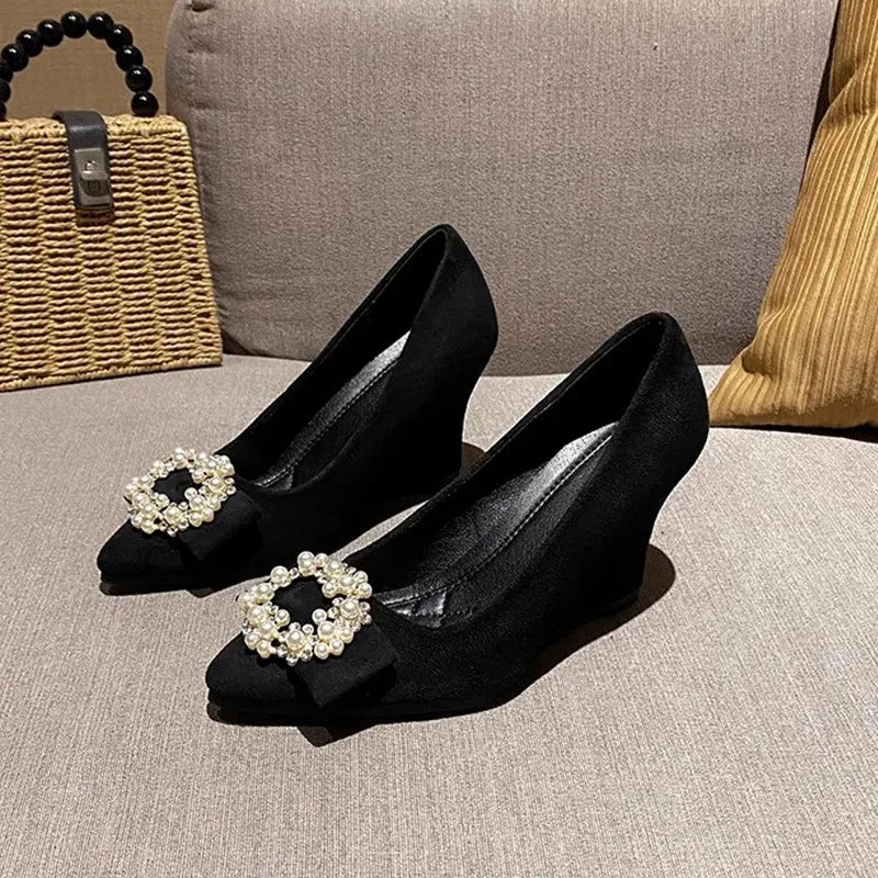 Women's Diamond Flannel Wedge Slingback Pumps
