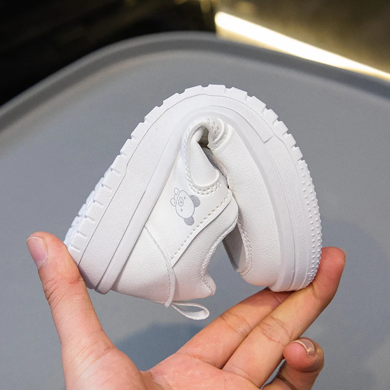 Kids' Unisex White Waterproof PU Leather Board Sneakers