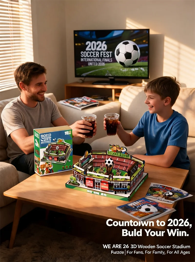 Football Stadium 3D Wooden Puzzle – DIY Assembly Model with Removable Scoreboard